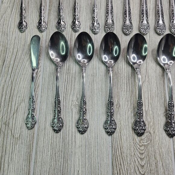 National Stainless Sonora 17 Pc Mixed Set Lot Floral Rose Japan Knife Spoon - Picture 4 of 8